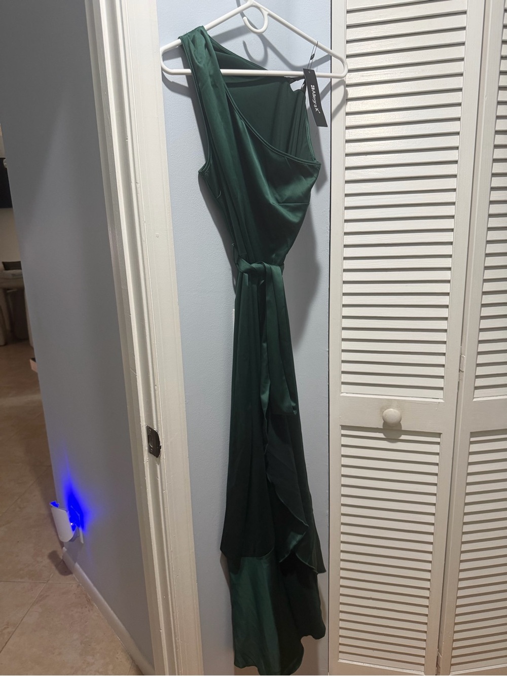 Allegra K Forest Green One-Shoulder Evening Gown